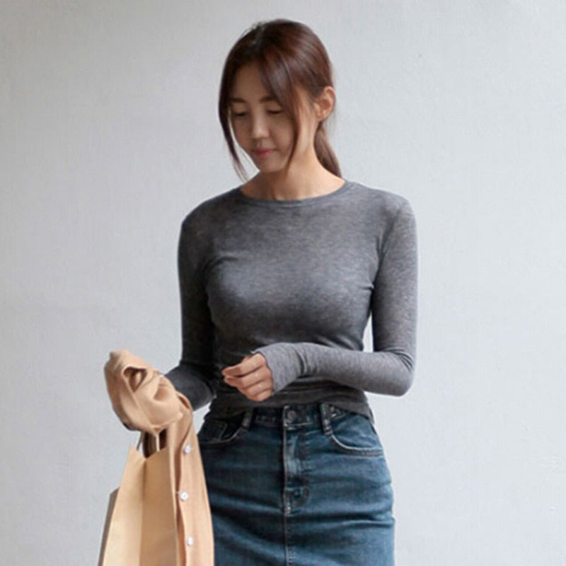 Slim T Shirt Women Cotton T-shirts Female Casual Tops Long Sleeve Sexy Thin T-shirt see through - MERGE.DAY.1.FREESTYLE