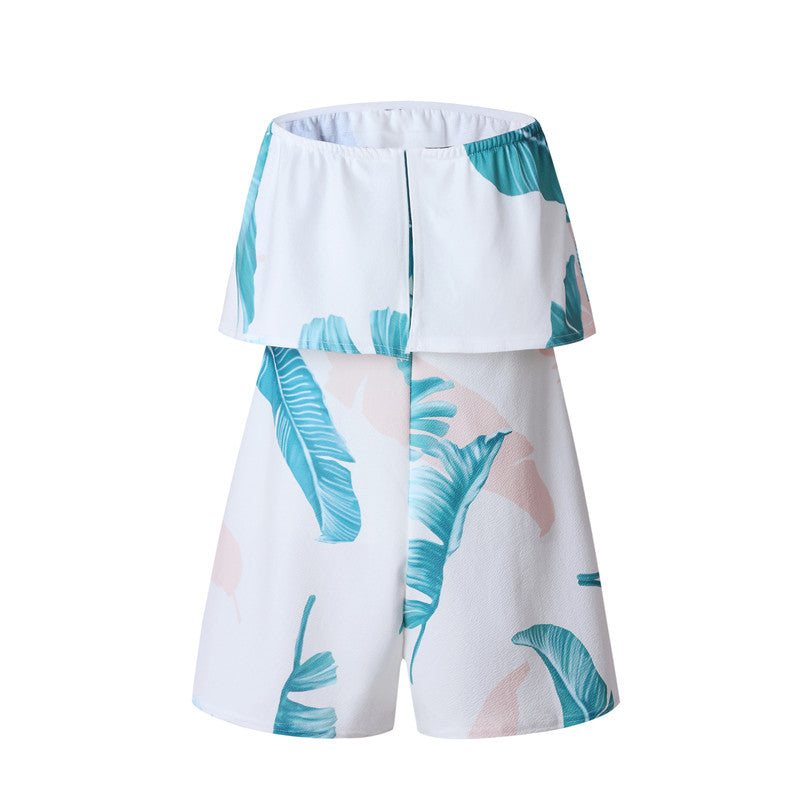 Floral Print Ruffles Strapless Rompers Summer Pleated Chest Wrapped Playsuits Womens Jumpsuit - MERGE.DAY.1.FREESTYLE