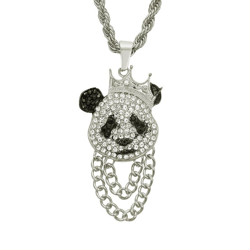 Hip Hop Crown Panda Pendant Necklace Iced Out Cuban Link Chain Mens Women - MERGE.DAY.1.FREESTYLE