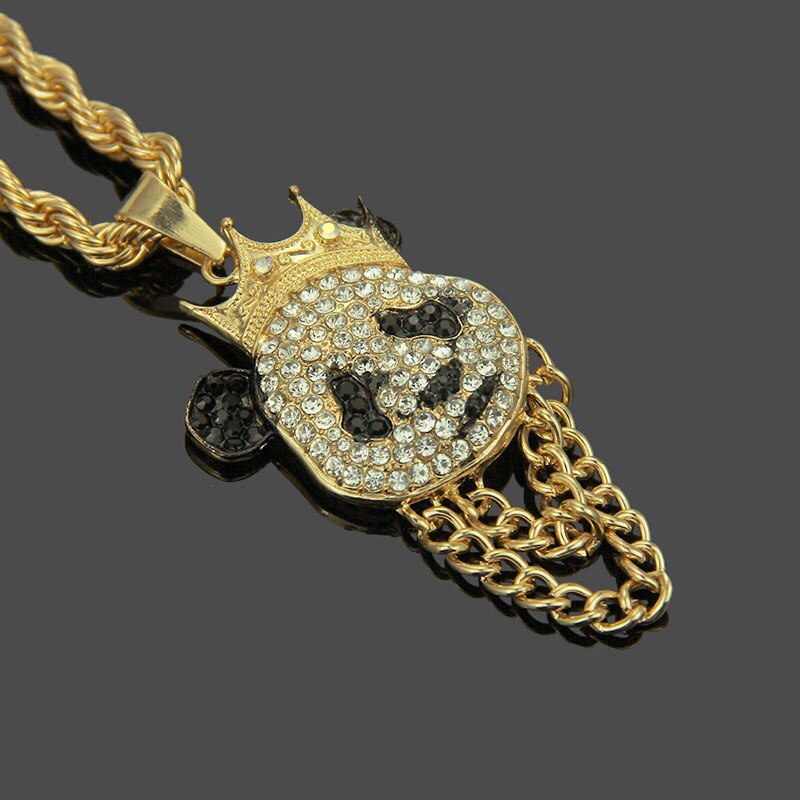 Hip Hop Crown Panda Pendant Necklace Iced Out Cuban Link Chain Mens Women - MERGE.DAY.1.FREESTYLE