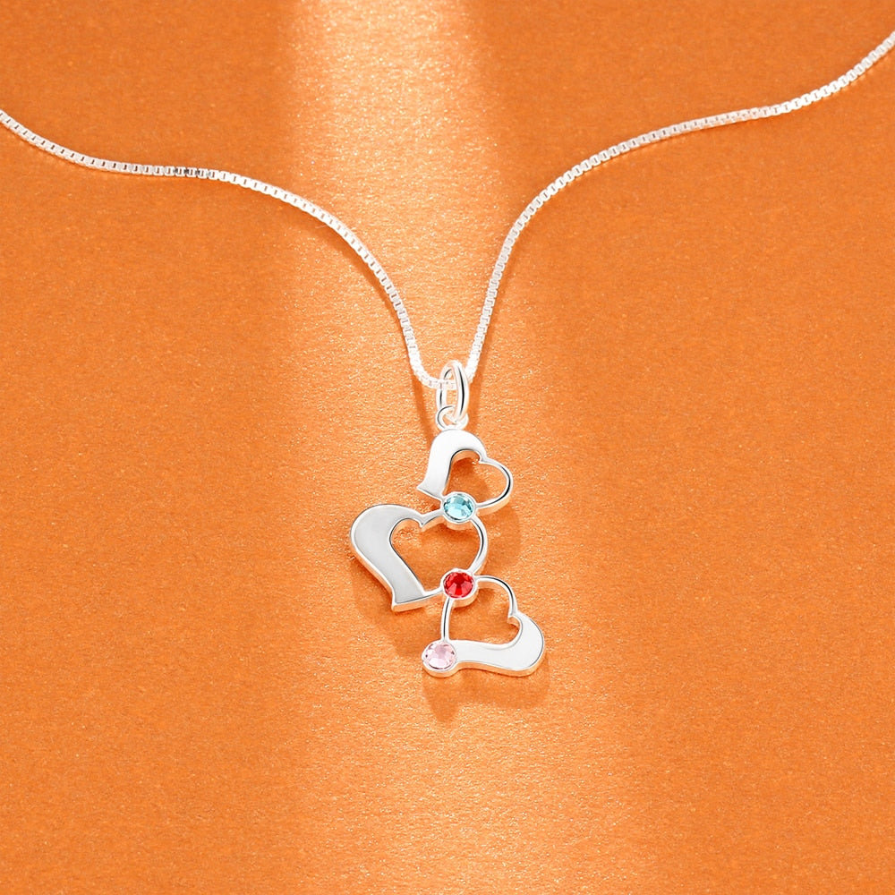 3 Heart Hollow Design Personalized Engrave Name Necklace Birthstone Pendants - MERGE.DAY.1.FREESTYLE