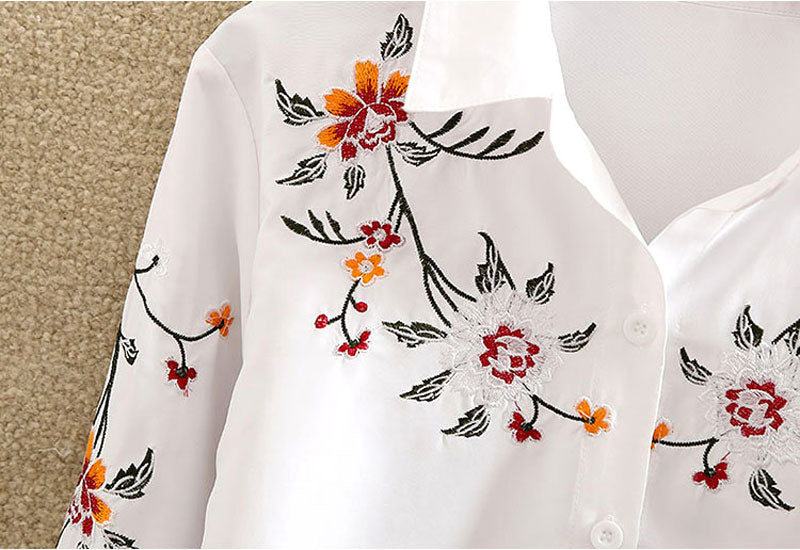 Floral Embroidered Blouse Shirt Women Slim White Tops Long Sleeve Blouses plus size - MERGE.DAY.1.FREESTYLE