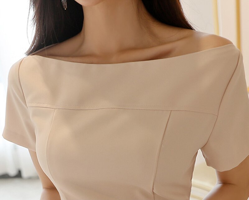 Brief Style Slash-neck Sleeveless Office Ladies Dress Elegant Midi Pencil Dresses - MERGE.DAY.1.FREESTYLE