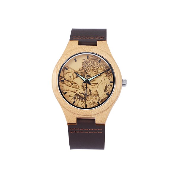 Personalized Custom Photo Texts Wooden Watch Log Wood Case Genuine Leather Watches - MERGE.DAY.1.FREESTYLE