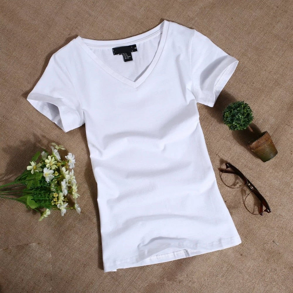 2022 Women's T Shirt Women Short Sleeved Slim Solid Color Womens Simple Tee T-Shirt - MERGE.DAY.1.FREESTYLE