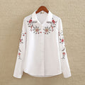 Floral Embroidered Blouse Shirt Women Slim White Tops Long Sleeve Blouses plus size - MERGE.DAY.1.FREESTYLE