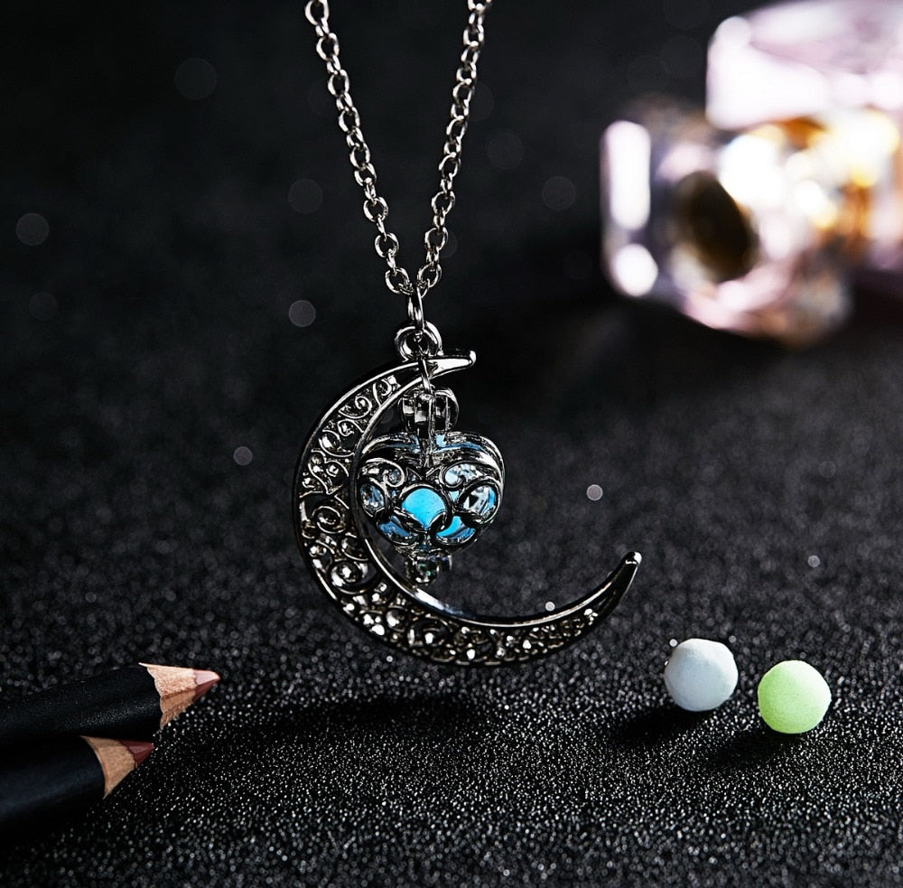 Glow In The Dark Necklace Moon Square Heart Necklaces For Woman Hollow Water Drop Pendant - MERGE.DAY.1.FREESTYLE