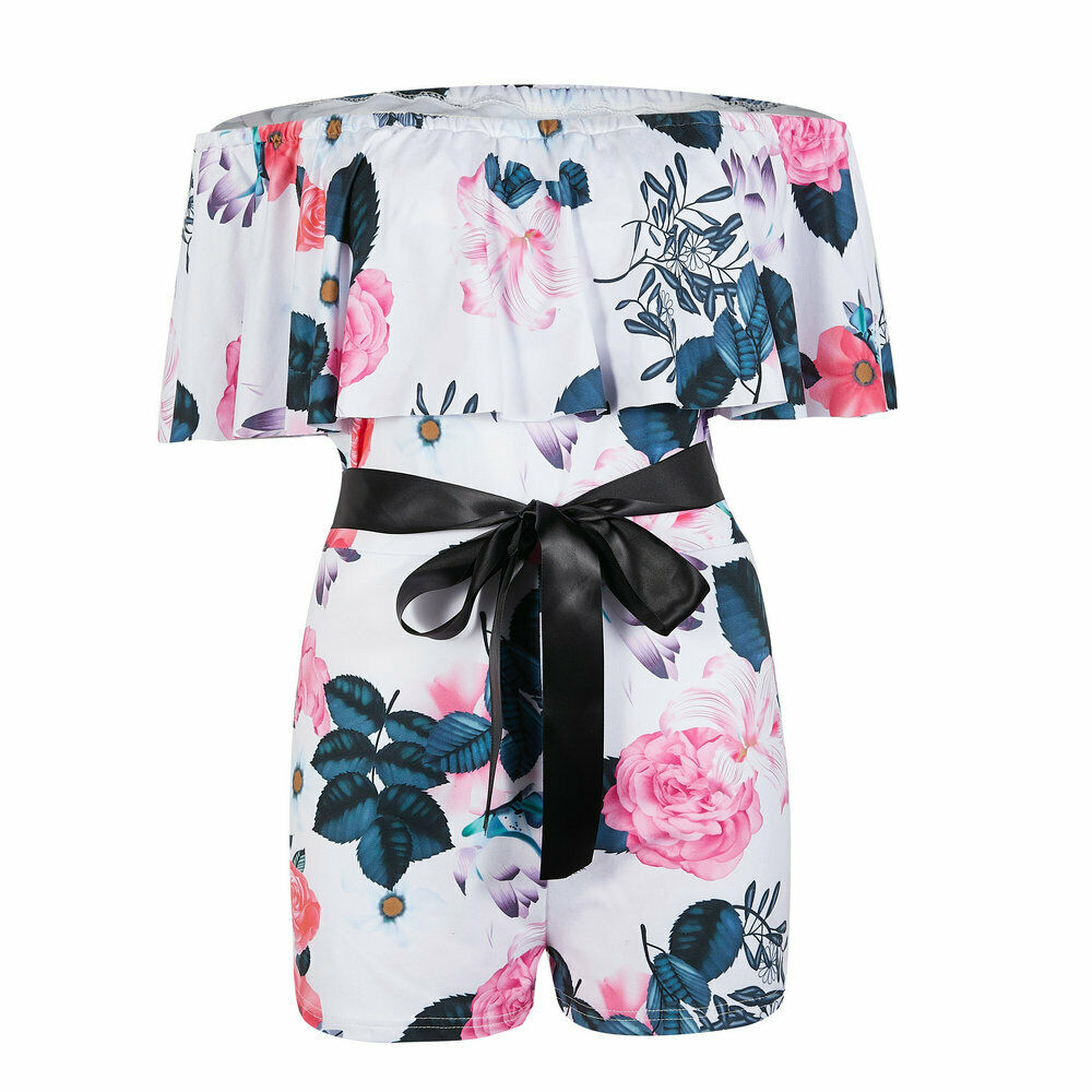 Boho Women Off Shoulder Floral Bodycon Romper Jumpsuit Summer Club Tights Bodysuit - MERGE.DAY.1.FREESTYLE