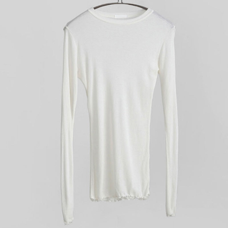 Slim T Shirt Women Cotton T-shirts Female Casual Tops Long Sleeve Sexy Thin T-shirt see through - MERGE.DAY.1.FREESTYLE