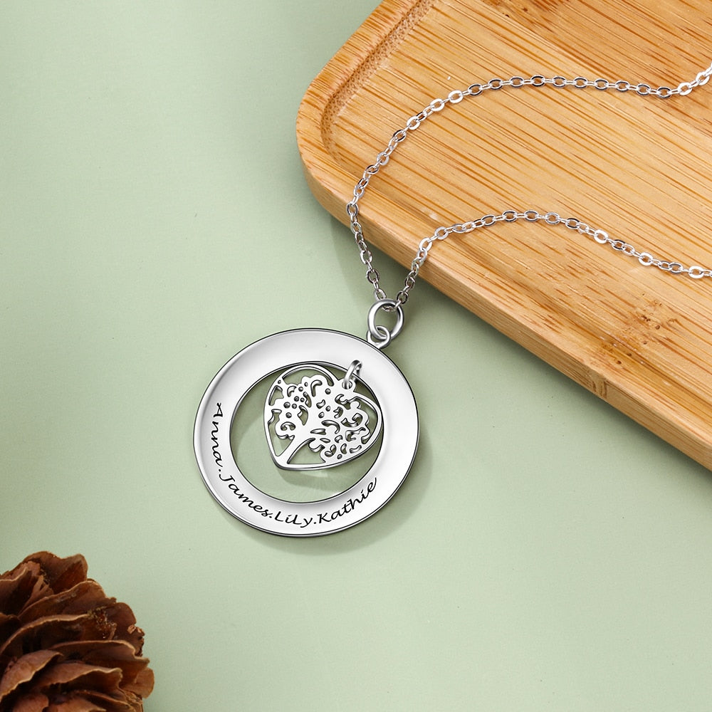 Tree of Life Engrave Name Necklace Silver Color Round Customized Pendants - MERGE.DAY.1.FREESTYLE