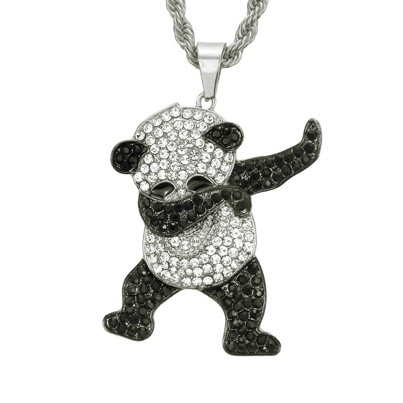 Rhinestone Luxury Hip Hop Dancing Animal Panda Pendant Iced out Rock Hip Hop Necklaces - MERGE.DAY.1.FREESTYLE