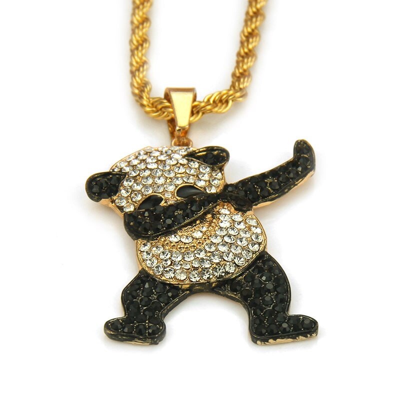 Rhinestone Luxury Hip Hop Dancing Animal Panda Pendant Iced out Rock Hip Hop Necklaces - MERGE.DAY.1.FREESTYLE