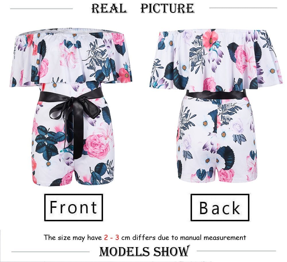 Boho Women Off Shoulder Floral Bodycon Romper Jumpsuit Summer Club Tights Bodysuit - MERGE.DAY.1.FREESTYLE