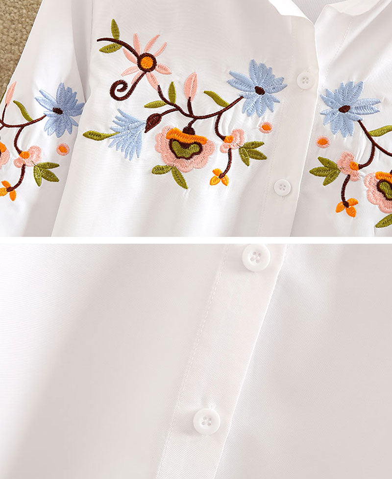 Floral Embroidered Blouse Shirt Women Slim White Tops Long Sleeve Blouses plus size - MERGE.DAY.1.FREESTYLE