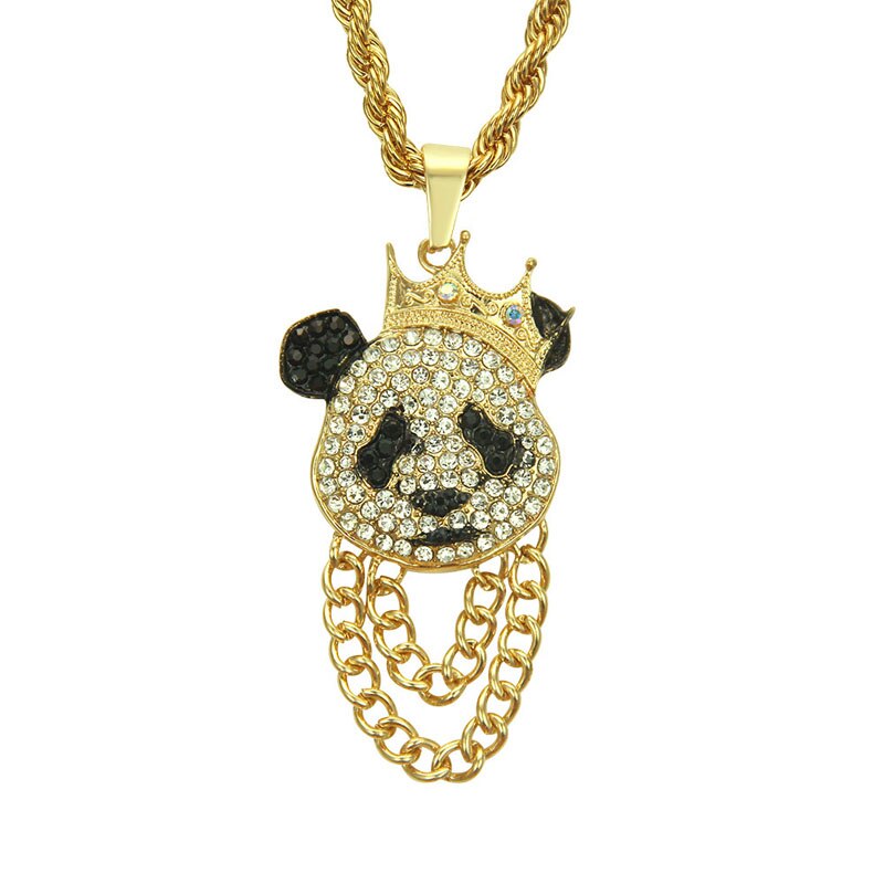 Hip Hop Crown Panda Pendant Necklace Iced Out Cuban Link Chain Mens Women - MERGE.DAY.1.FREESTYLE