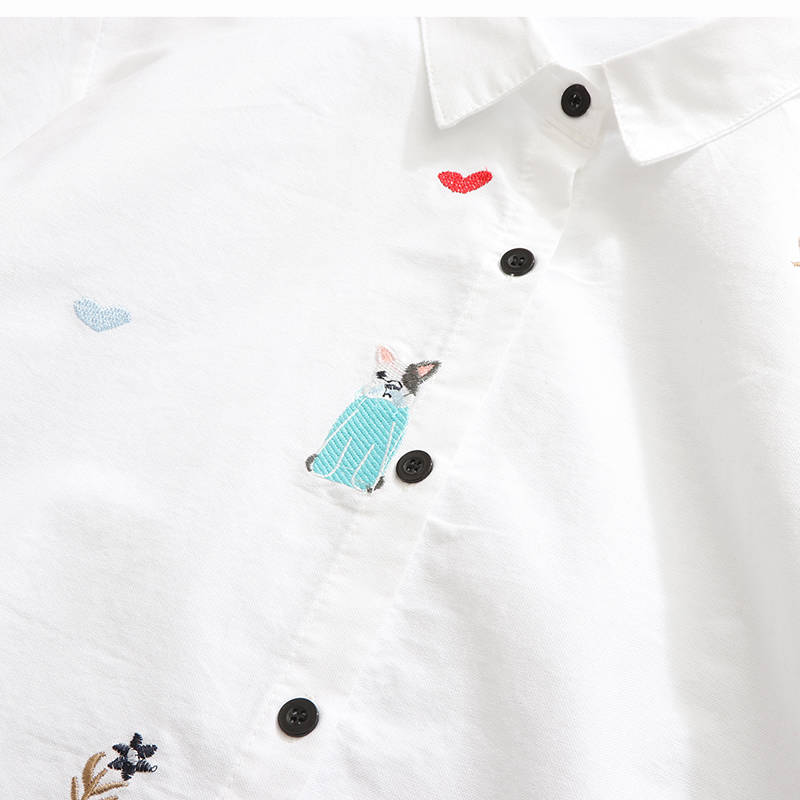 Plus size Cotton Embroidery women loose long white shirts casual ladies blouse - MERGE.DAY.1.FREESTYLE