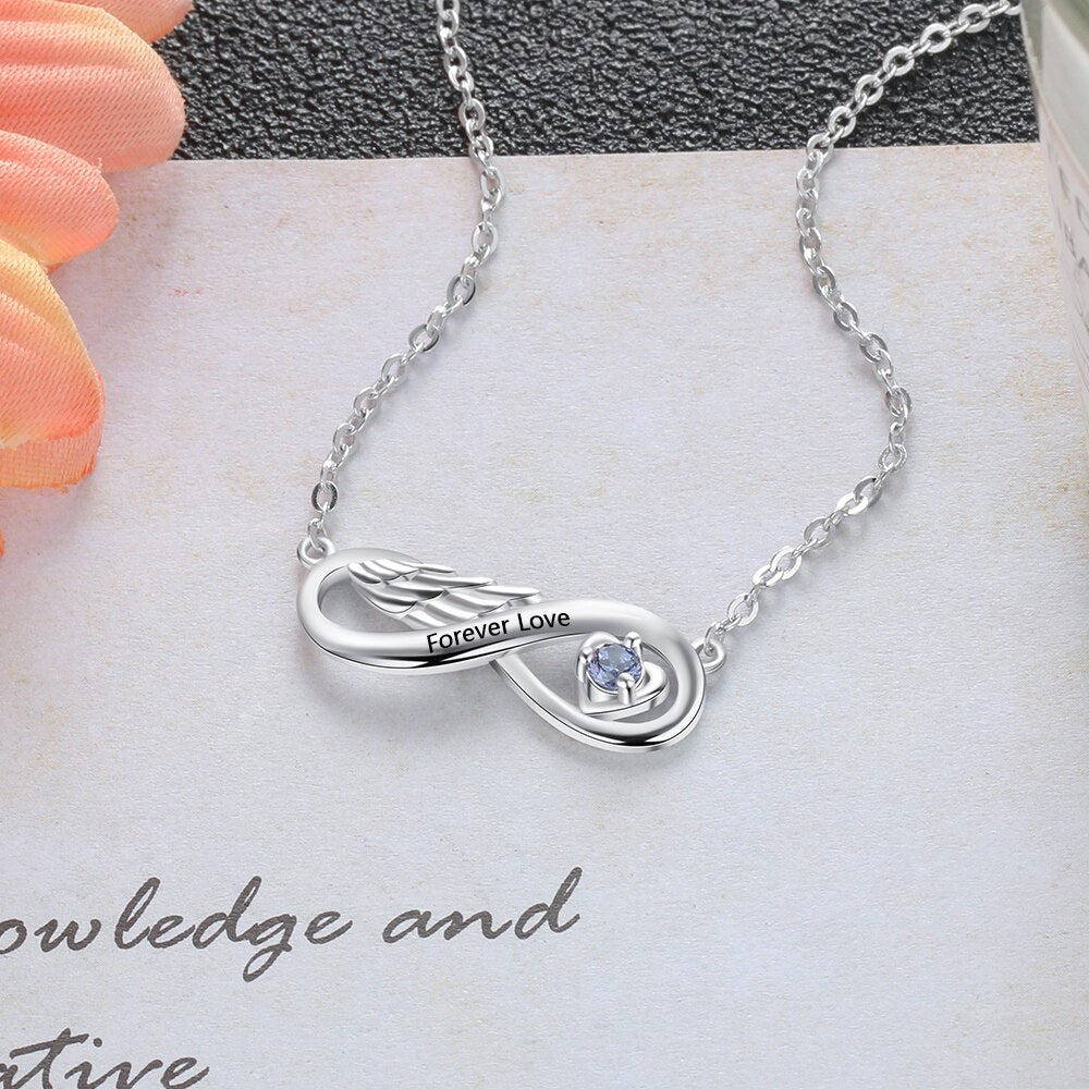 Customized Wing Infinity Relationship Birthstone Name Pendant Necklace - MERGE.DAY.1.FREESTYLE
