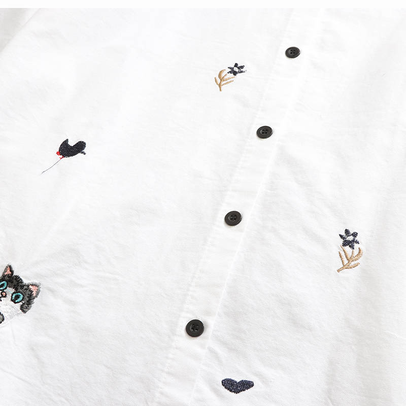 Plus size Cotton Embroidery women loose long white shirts casual ladies blouse - MERGE.DAY.1.FREESTYLE