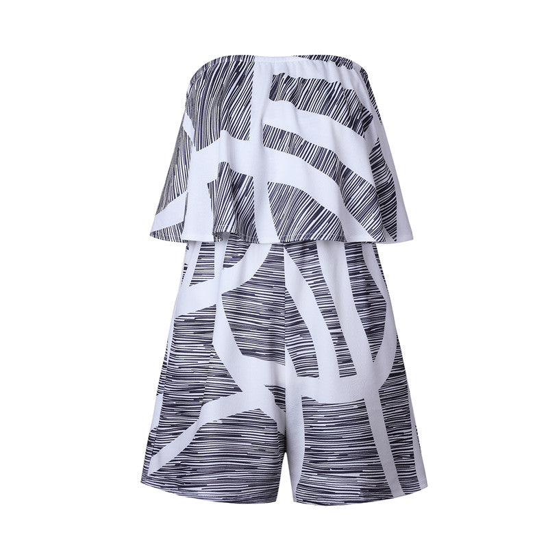 Floral Print Ruffles Strapless Rompers Summer Pleated Chest Wrapped Playsuits Womens Jumpsuit - MERGE.DAY.1.FREESTYLE