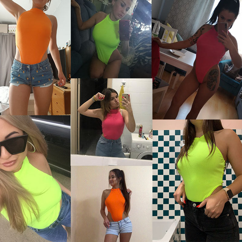 2022 Neon Green Red Orange Sexy Bodysuit Summer Clothes for Women Casual Streetwear Jumpsuits - MERGE.DAY.1.FREESTYLE