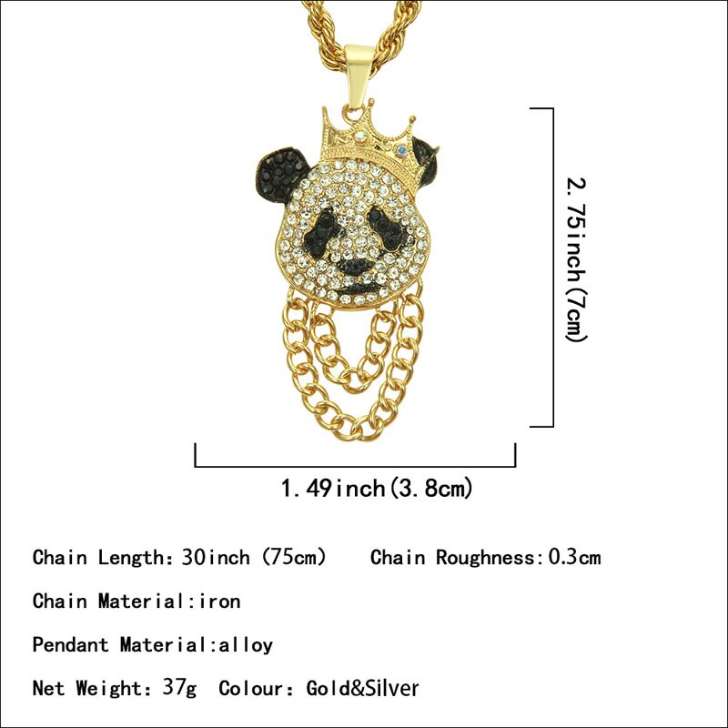 Hip Hop Crown Panda Pendant Necklace Iced Out Cuban Link Chain Mens Women - MERGE.DAY.1.FREESTYLE