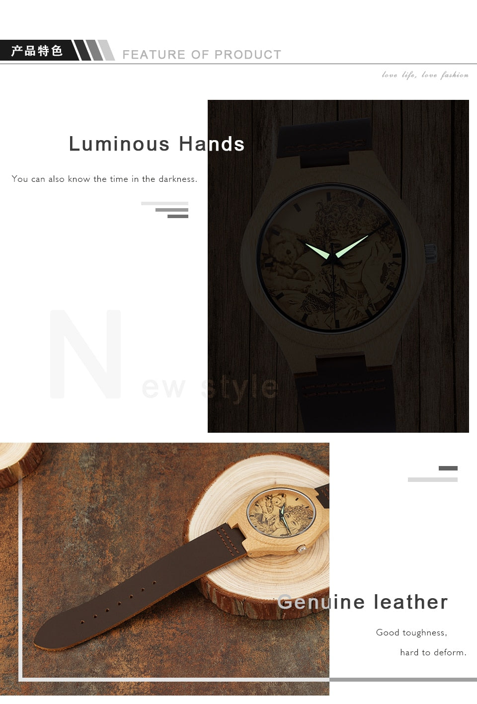 Personalized Custom Photo Texts Wooden Watch Log Wood Case Genuine Leather Watches - MERGE.DAY.1.FREESTYLE