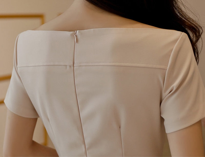 Brief Style Slash-neck Sleeveless Office Ladies Dress Elegant Midi Pencil Dresses - MERGE.DAY.1.FREESTYLE