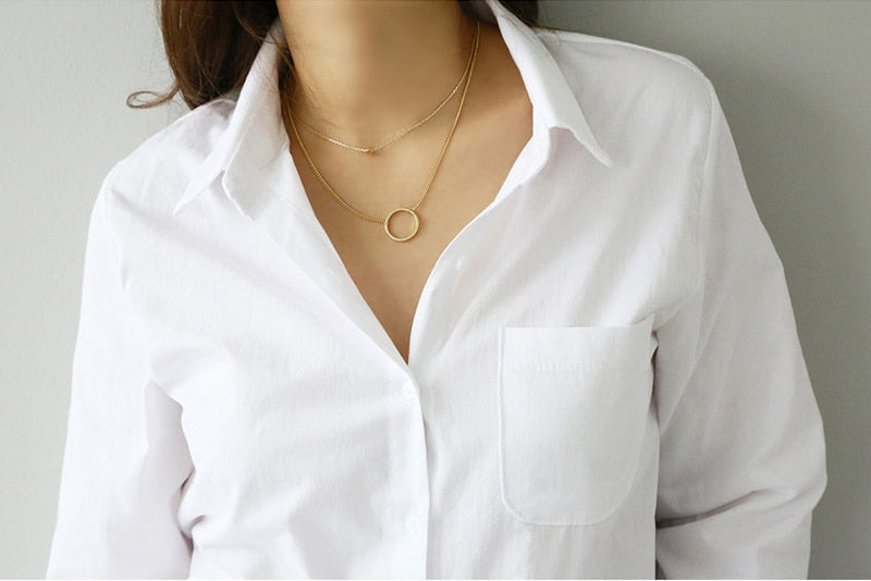 S-3XL Spring One Pocket Women White Blouse Female Shirt Tops Long Sleeve - MERGE.DAY.1.FREESTYLE