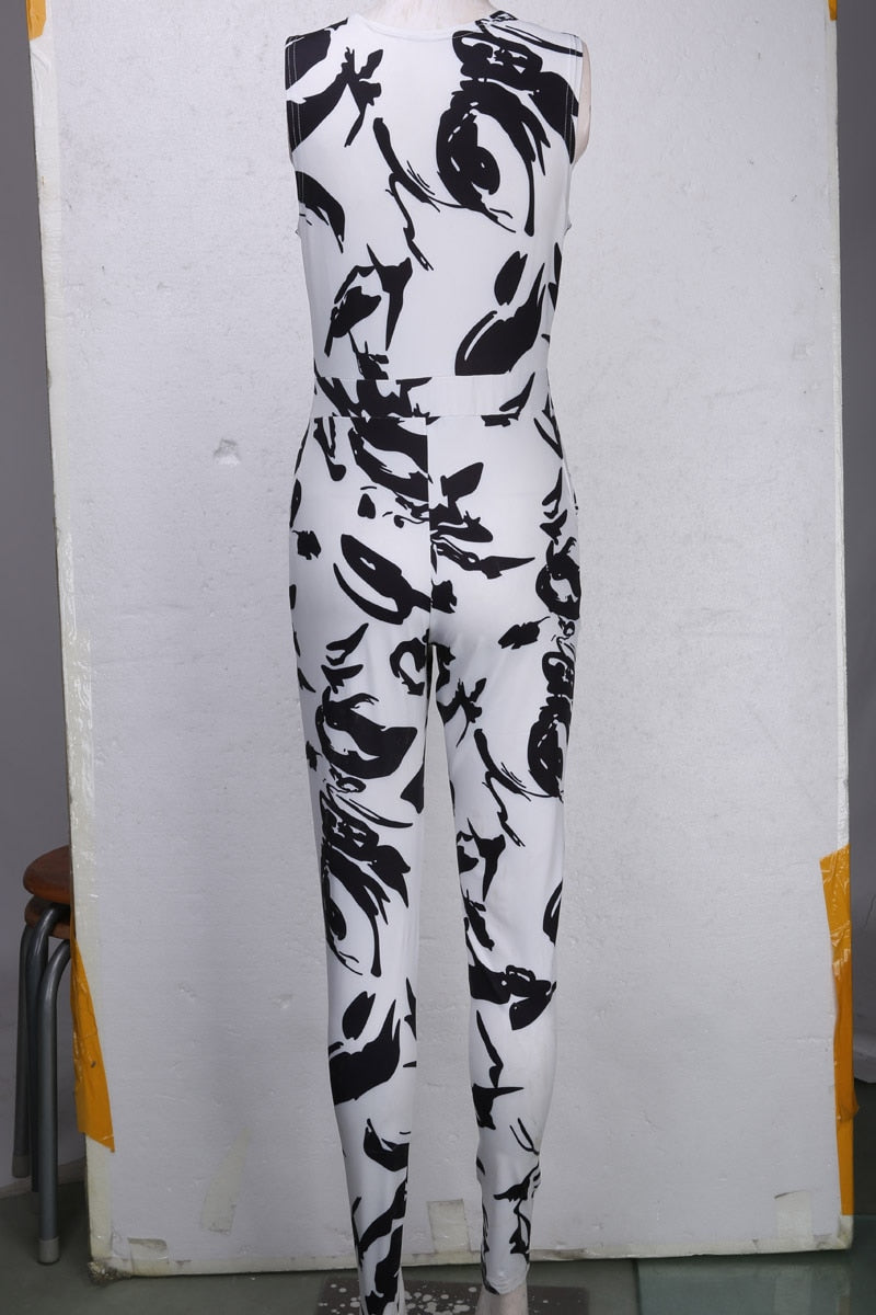 Summer Women Jumpsuit Romper Sexy Strap V Neck Sleeveless Floral Print Bodycon Overalls - MERGE.DAY.1.FREESTYLE