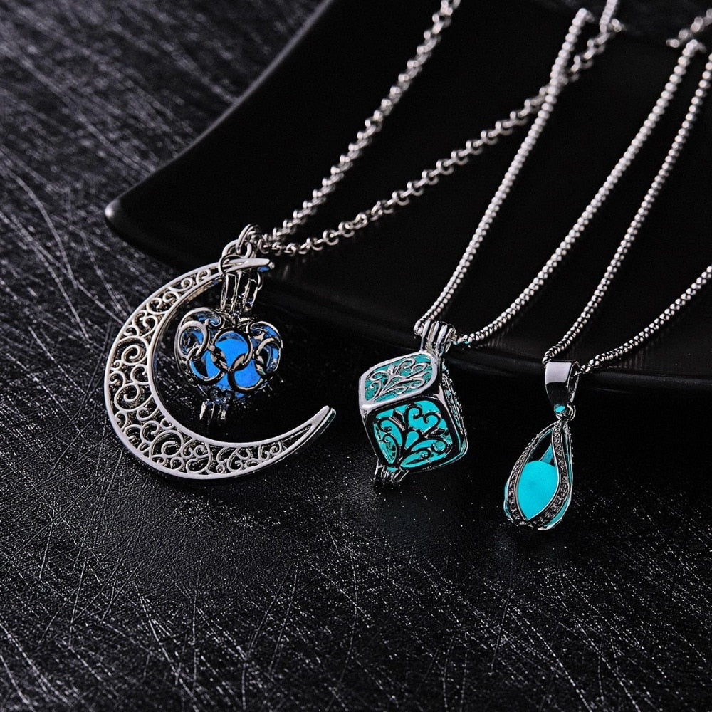 Glow In The Dark Necklace Moon Square Heart Necklaces For Woman Hollow Water Drop Pendant - MERGE.DAY.1.FREESTYLE