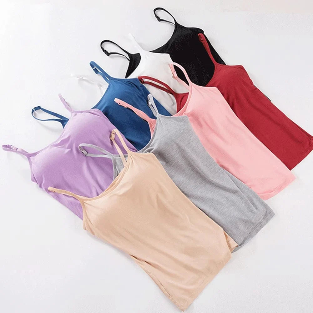 Solid Tank Tops Adjustable Strap Built In Cup Padded Wireless Camisole Camis Vest - MERGE.DAY.1.FREESTYLE