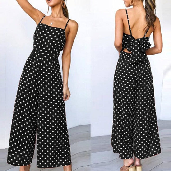 Sleeveless Backless Boho Bow-knot Dot Jumpsuits Women 2022 Summer Romper - MERGE.DAY.1.FREESTYLE