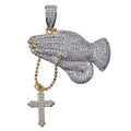 Iced Out Praying Hand Pendant Necklace With Cross Gold Silver Color Hip Hop Necklace - MERGE.DAY.1.FREESTYLE