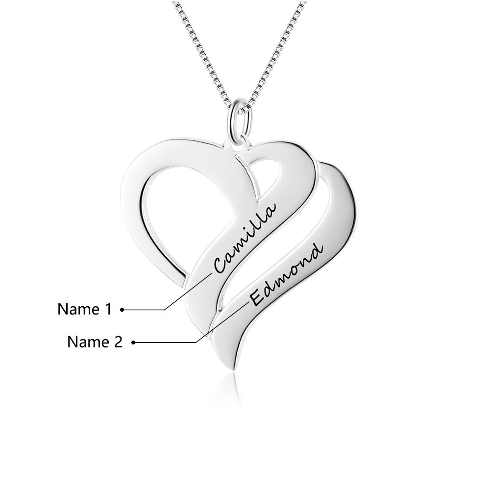 Heart Shaped Personalized Engraving 2 Names Name Necklace - MERGE.DAY.1.FREESTYLE