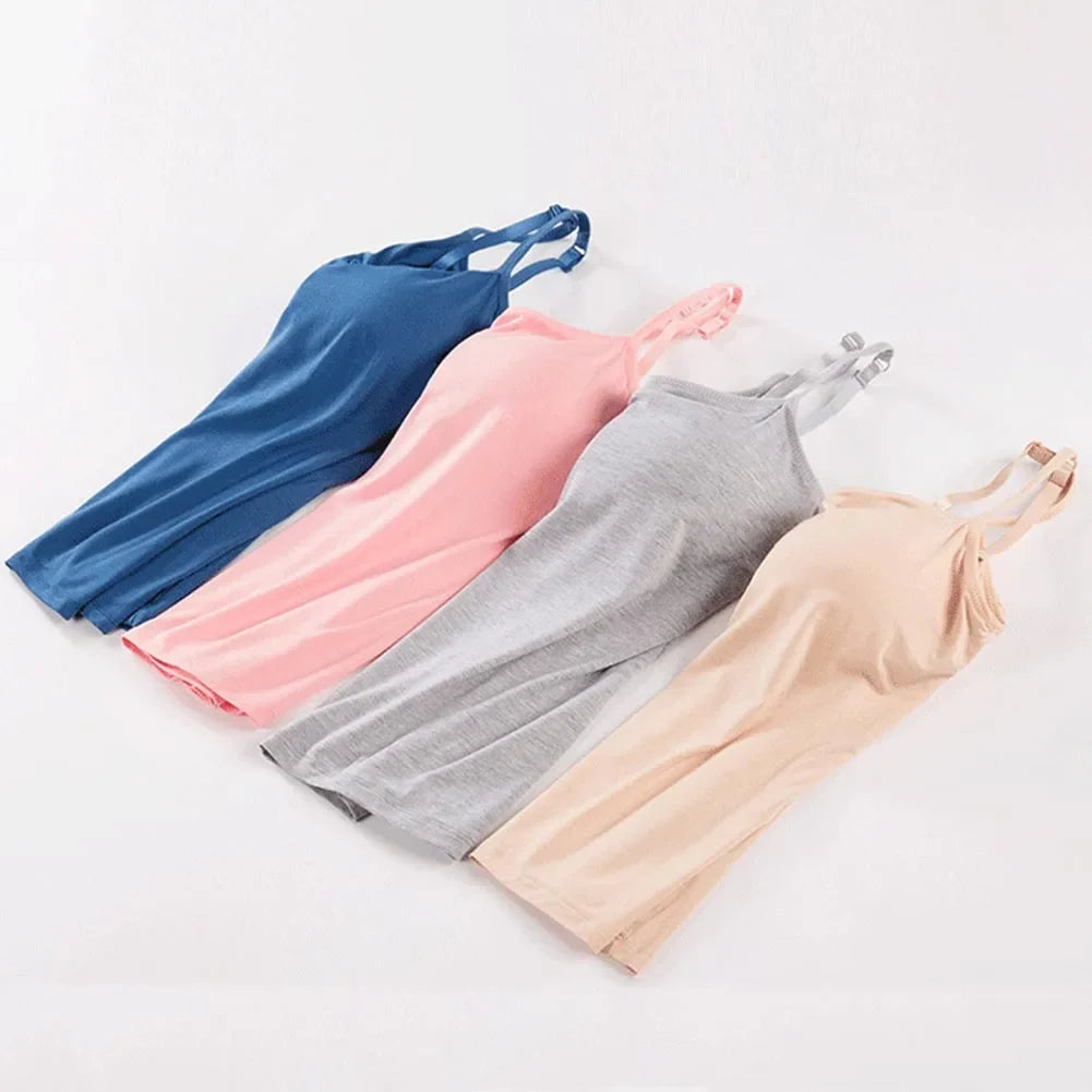 Solid Tank Tops Adjustable Strap Built In Cup Padded Wireless Camisole Camis Vest - MERGE.DAY.1.FREESTYLE