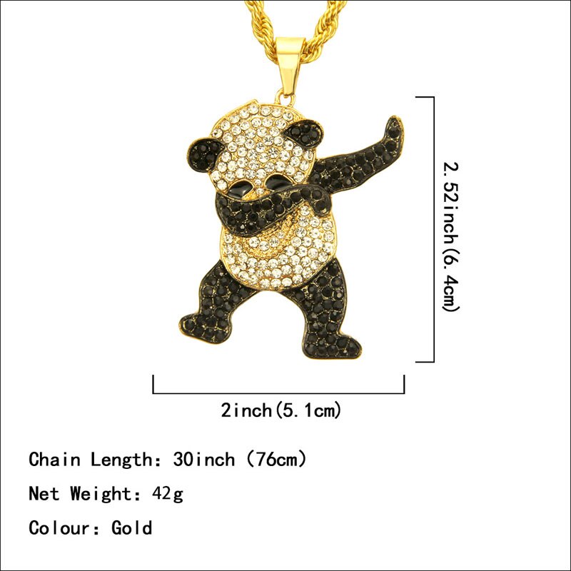 Rhinestone Luxury Hip Hop Dancing Animal Panda Pendant Iced out Rock Hip Hop Necklaces - MERGE.DAY.1.FREESTYLE