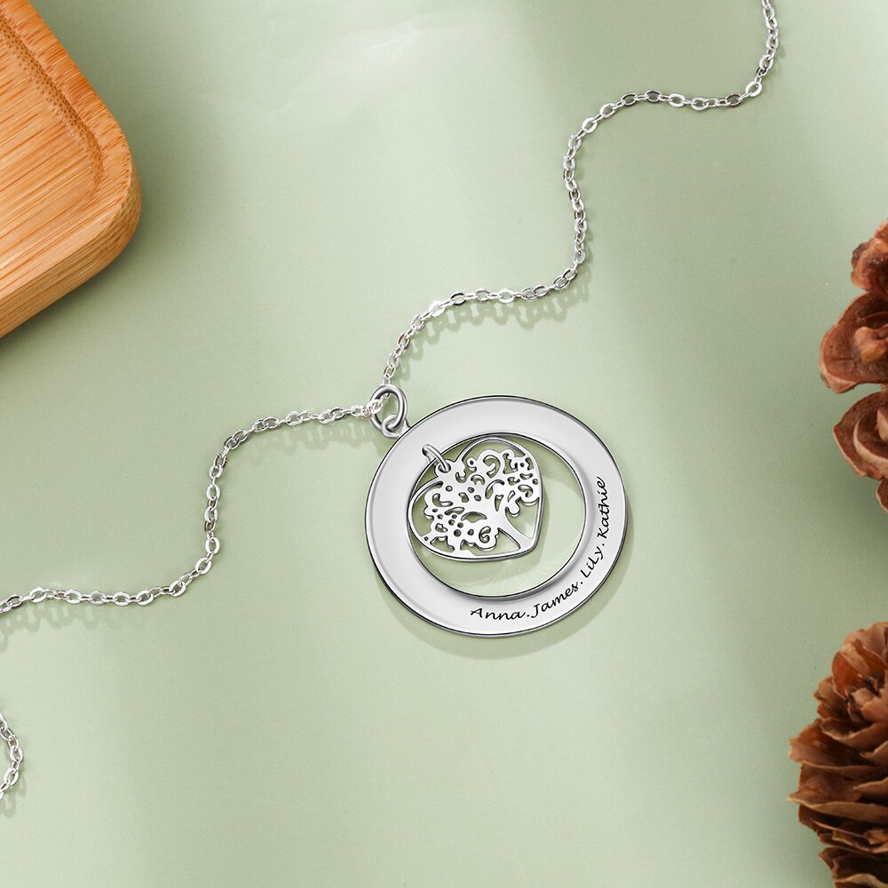 Tree of Life Engrave Name Necklace Silver Color Round Customized Pendants - MERGE.DAY.1.FREESTYLE
