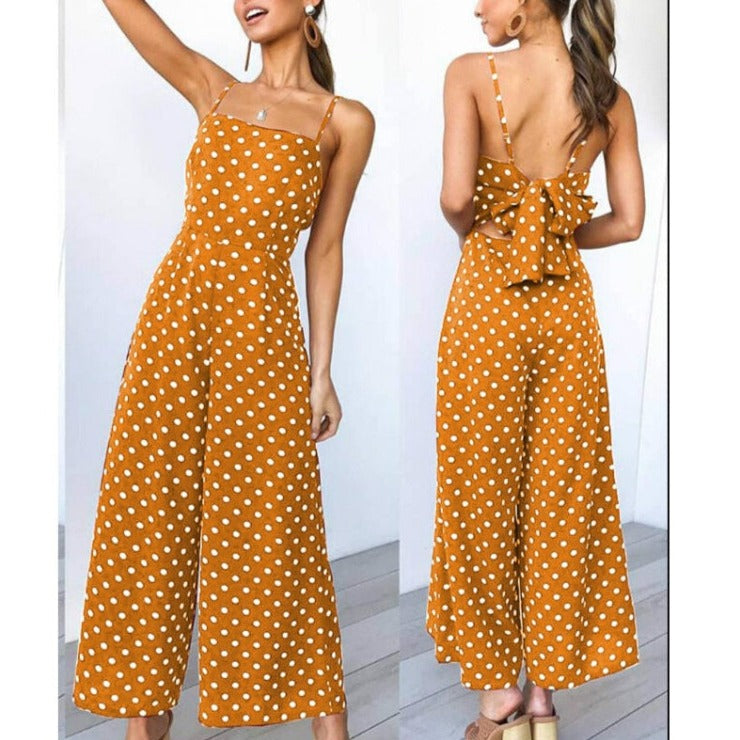 Sleeveless Backless Boho Bow-knot Dot Jumpsuits Women 2022 Summer Romper - MERGE.DAY.1.FREESTYLE