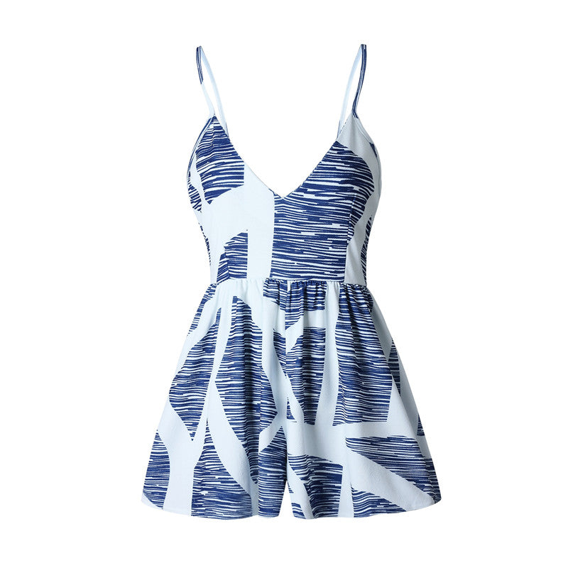 Floral Print Ruffles Strapless Rompers Summer Pleated Chest Wrapped Playsuits Womens Jumpsuit - MERGE.DAY.1.FREESTYLE