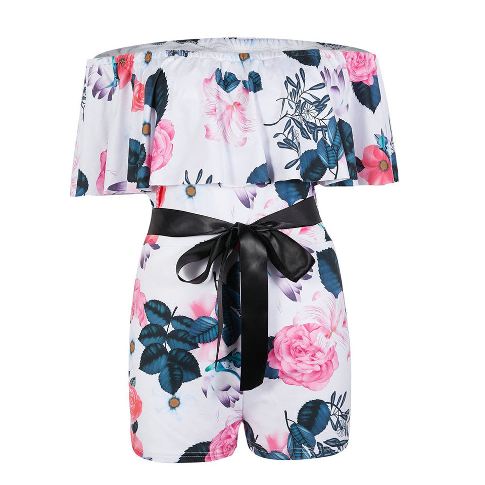 Women Streetwear Patchwork Design Belt Decor One Neck Off Shoulder Short Sleeve Jumpsuits - MERGE.DAY.1.FREESTYLE