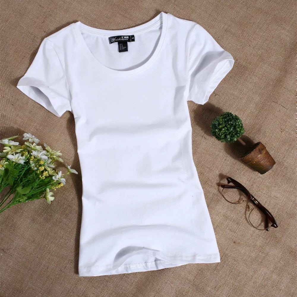 2022 Women's T Shirt Women Short Sleeved Slim Solid Color Womens Simple Tee T-Shirt - MERGE.DAY.1.FREESTYLE