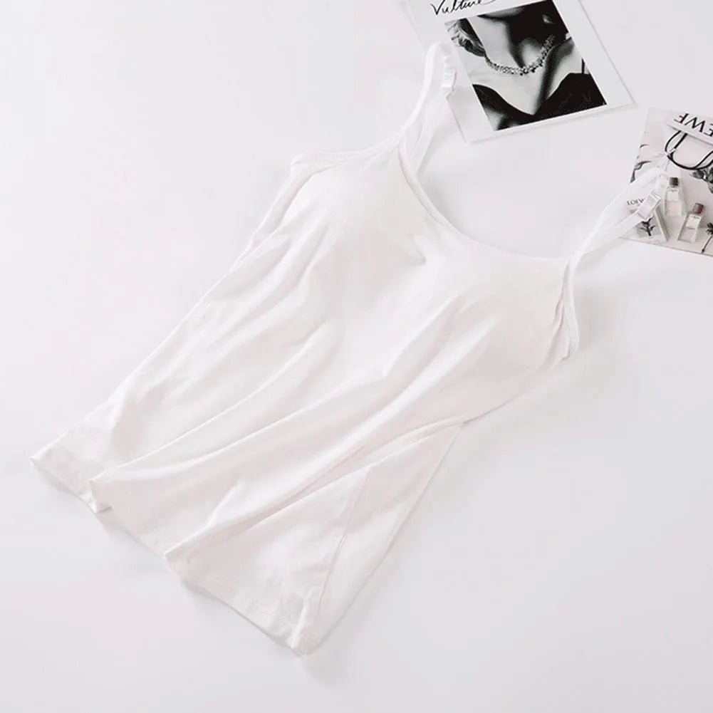 Solid Tank Tops Adjustable Strap Built In Cup Padded Wireless Camisole Camis Vest - MERGE.DAY.1.FREESTYLE