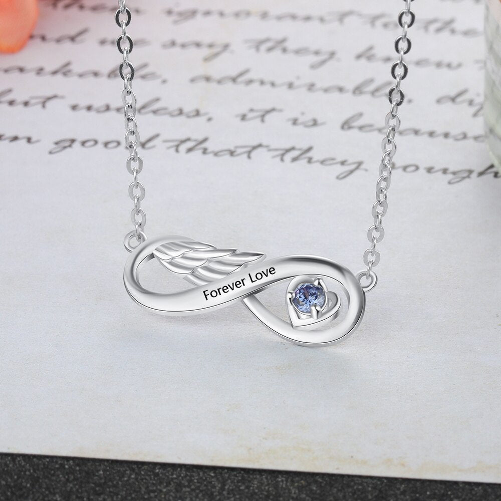 Customized Wing Infinity Relationship Birthstone Name Pendant Necklace - MERGE.DAY.1.FREESTYLE