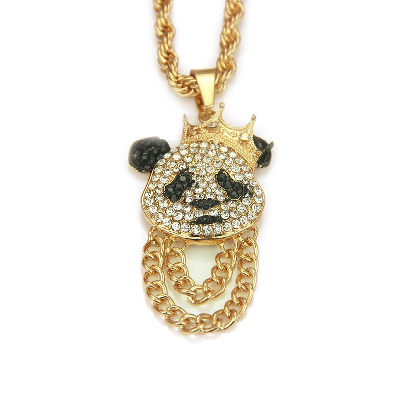 Hip Hop Crown Panda Pendant Necklace Iced Out Cuban Link Chain Mens Women - MERGE.DAY.1.FREESTYLE