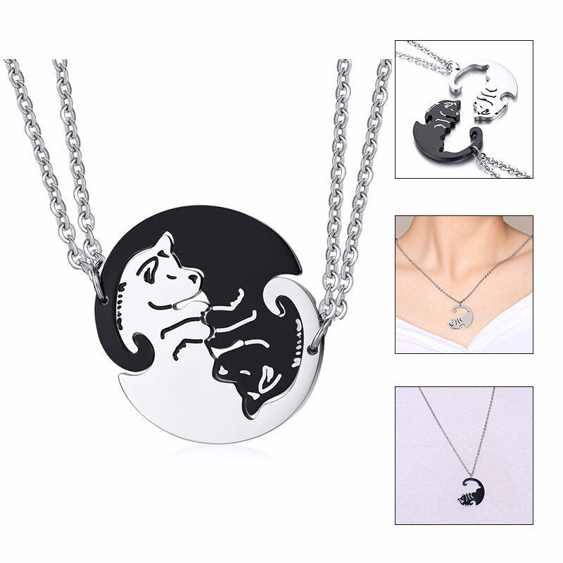 2 Pcs/Set Cute Cat Dog Shape Heart Puzzle Couples Necklaces Pendants Lover Promise Keepsake Gifts - MERGE.DAY.1.FREESTYLE