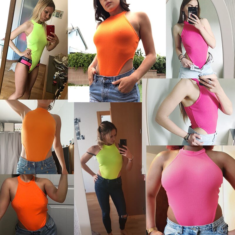 2022 Neon Green Red Orange Sexy Bodysuit Summer Clothes for Women Casual Streetwear Jumpsuits - MERGE.DAY.1.FREESTYLE
