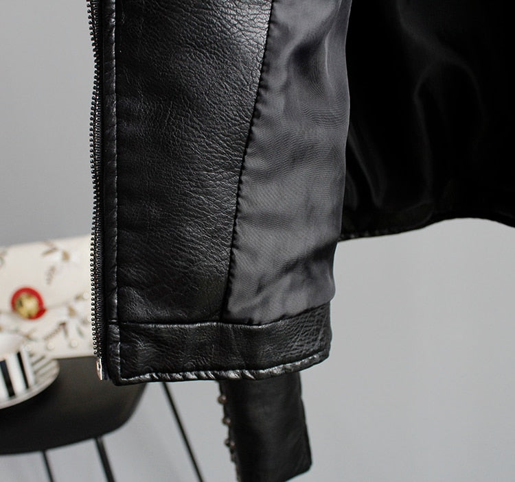Floral Print Embroidery Faux Soft Leather Jacket Women Pu Motorcycle Coat - MERGE.DAY.1.FREESTYLE