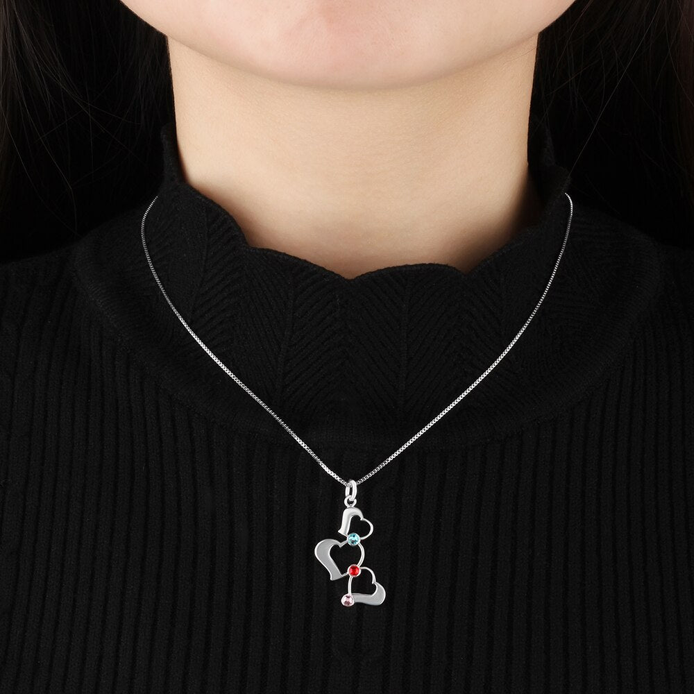 3 Heart Hollow Design Personalized Engrave Name Necklace Birthstone Pendants - MERGE.DAY.1.FREESTYLE