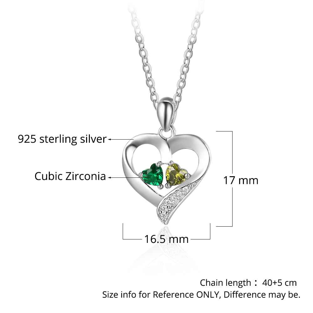 925 Sterling Silver Name Necklace with 2 Birthstones Custom Engraved Heart Pendant - MERGE.DAY.1.FREESTYLE