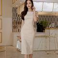 Brief Style Slash-neck Sleeveless Office Ladies Dress Elegant Midi Pencil Dresses - MERGE.DAY.1.FREESTYLE